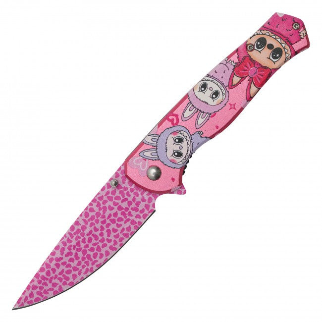 8” Pink Labubu Spring Assisted Folding Pocket Knife EDC