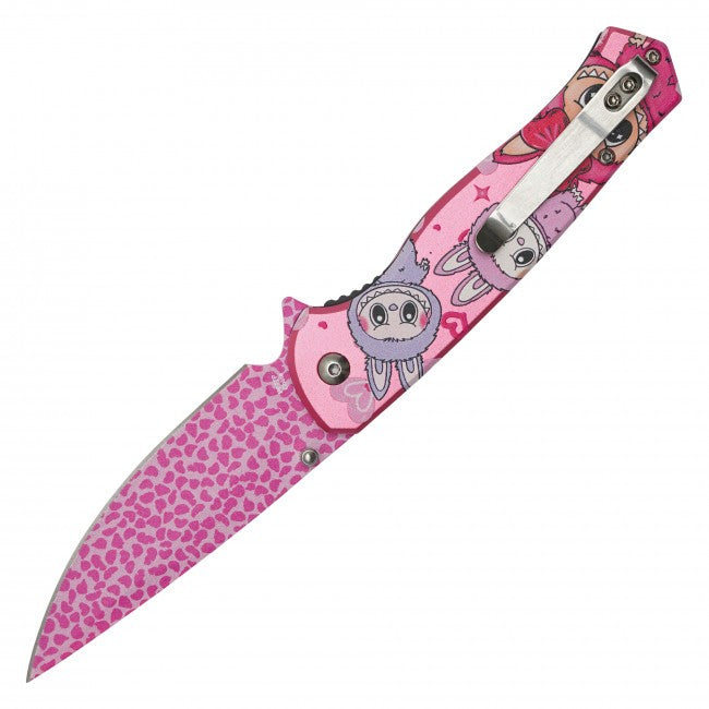 8” Pink Labubu Spring Assisted Folding Pocket Knife EDC